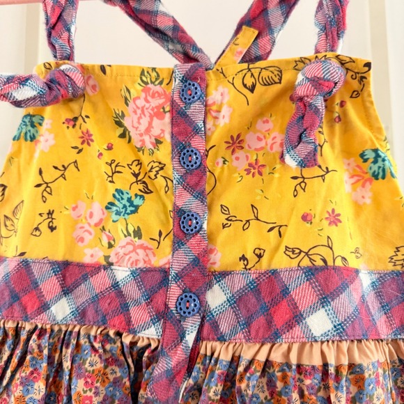 Matilda Jane Girls Mixed Print Tiered Ruffle Tunic Floral Plaid Yellow Pink 6 - Picture 2 of 4